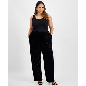 Kasper Plus Size 2X Velvet Wide-Leg Pull-On Pants Black MSRP $99